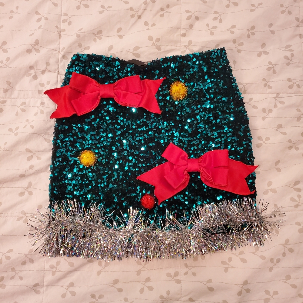 Highly Decorated Christmas Sequins Holiday Skirt